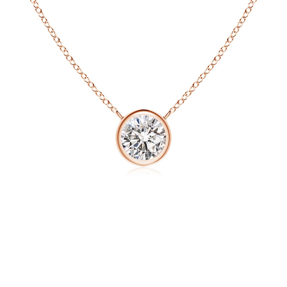 3mm IJI1I2 Bezel-Set Round Diamond Solitaire Necklace in Rose Gold 