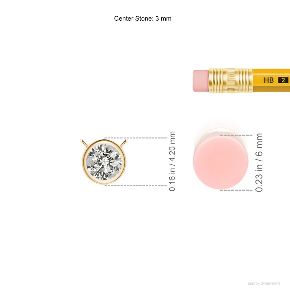 3mm KI3 Bezel-Set Round Diamond Solitaire Necklace in Yellow Gold ruler