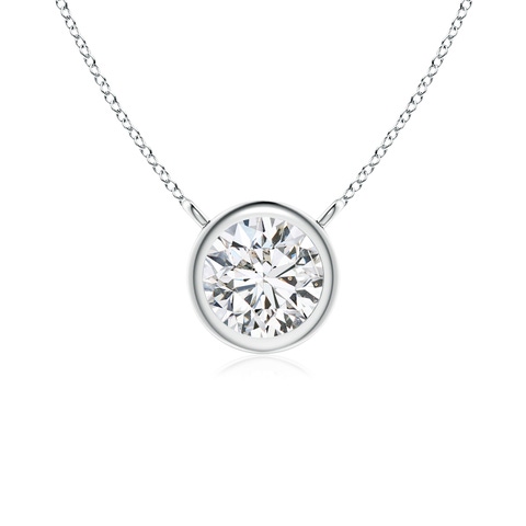 4.4mm HSI2 Bezel-Set Round Diamond Solitaire Necklace in 18K White Gold