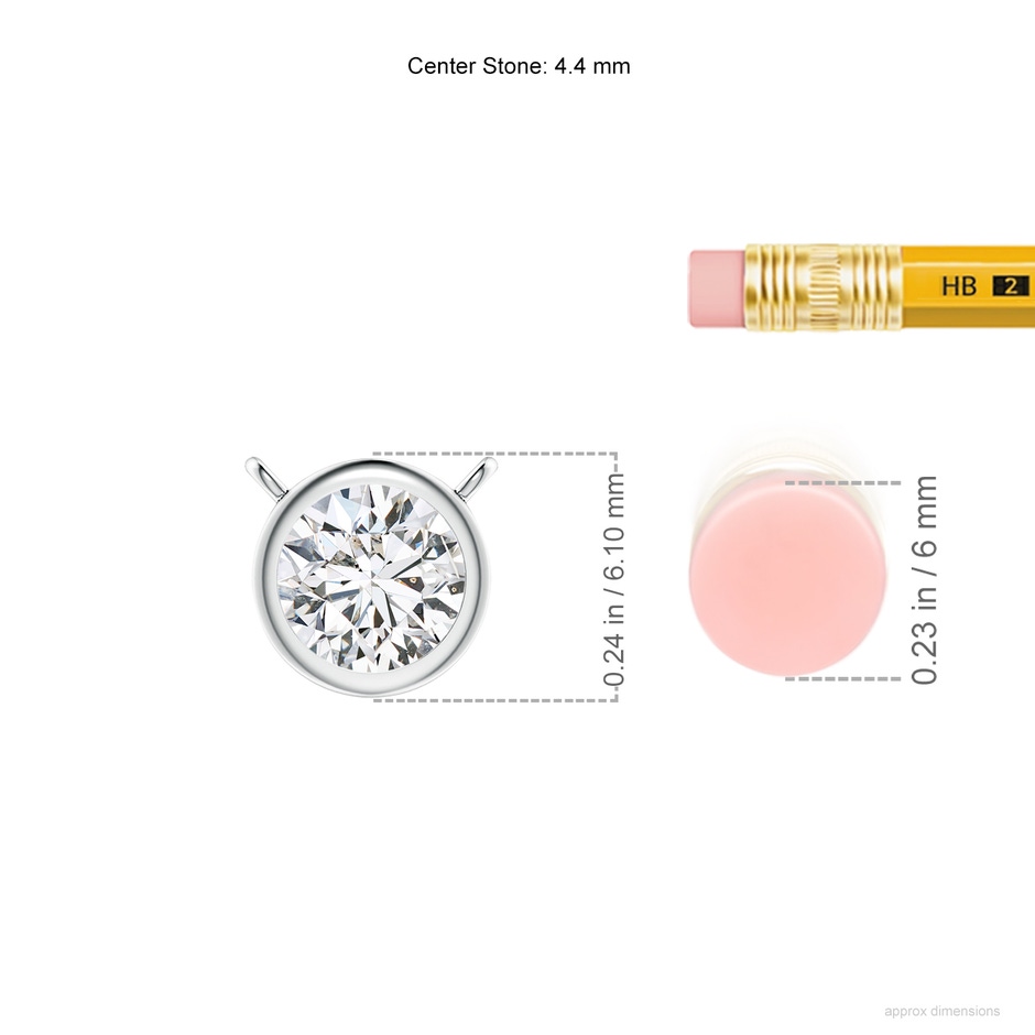 4.4mm HSI2 Bezel-Set Round Diamond Solitaire Necklace in White Gold ruler