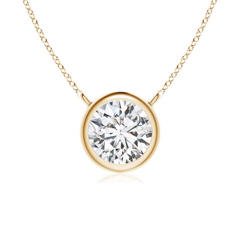 5.1mm HSI2 Bezel-Set Round Diamond Solitaire Necklace in 18K Yellow Gold