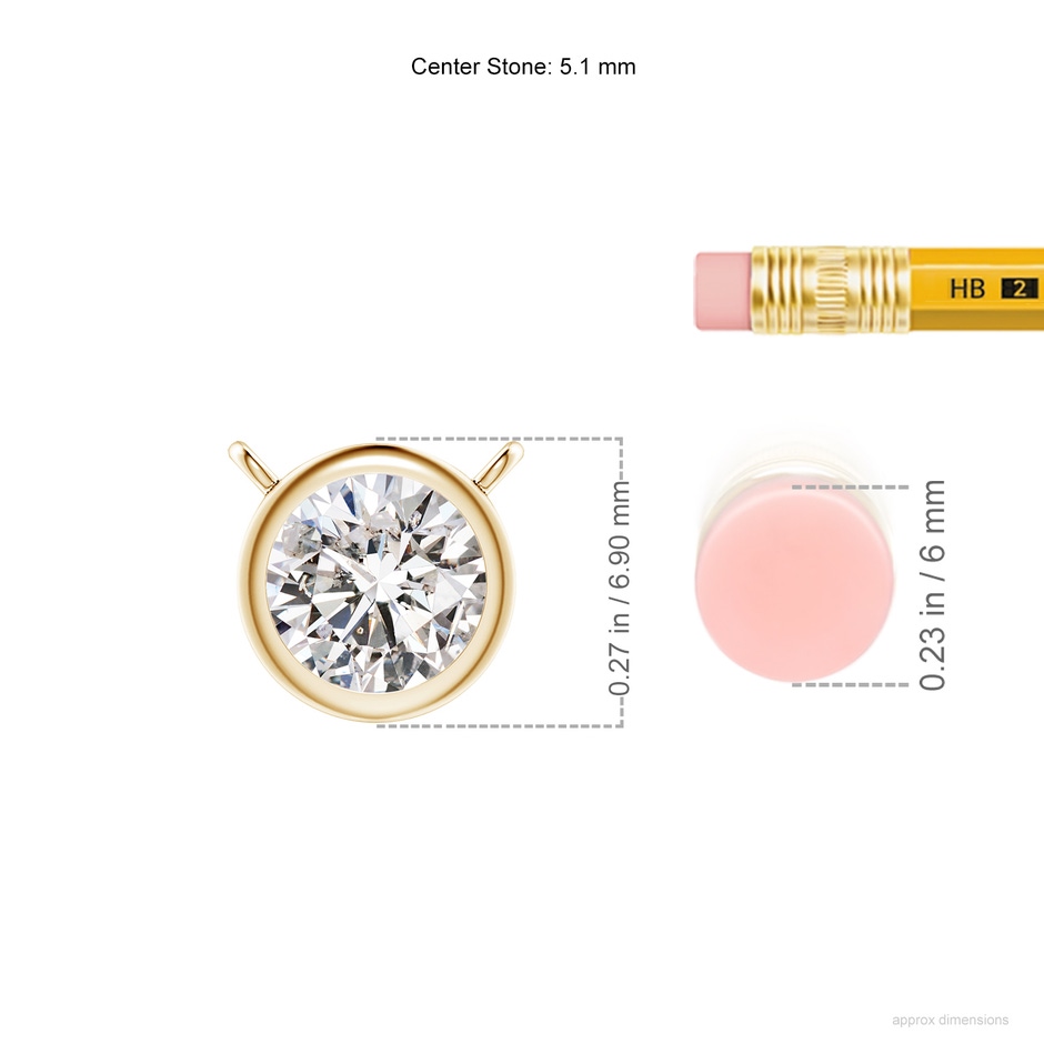 5.1mm IJI1I2 Bezel-Set Round Diamond Solitaire Necklace in Yellow Gold ruler