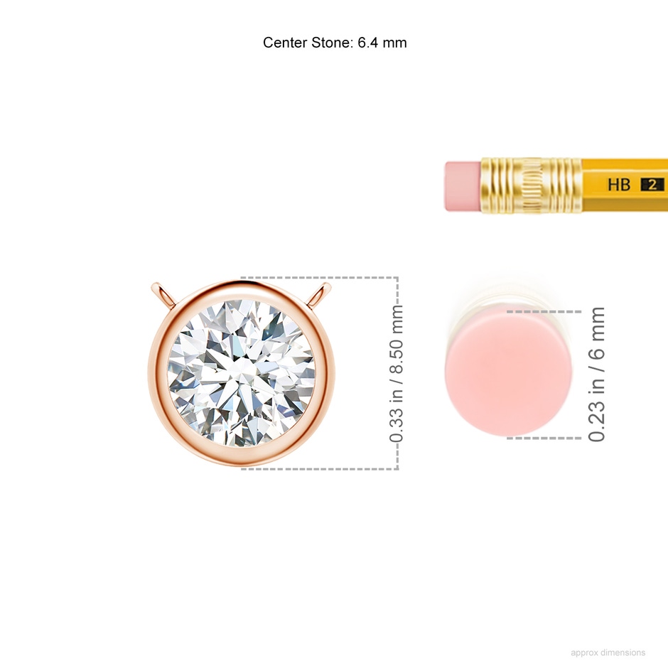6.4mm GVS2 Bezel-Set Round Diamond Solitaire Necklace in Rose Gold ruler