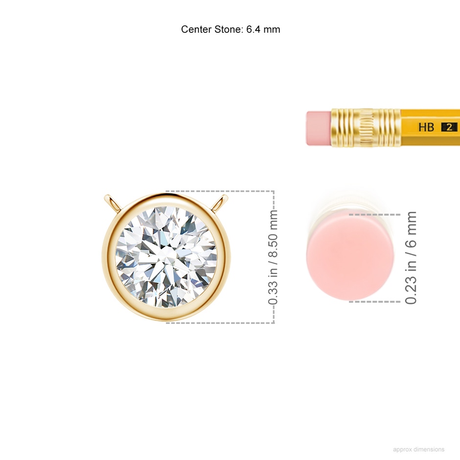 6.4mm GVS2 Bezel-Set Round Diamond Solitaire Necklace in Yellow Gold ruler