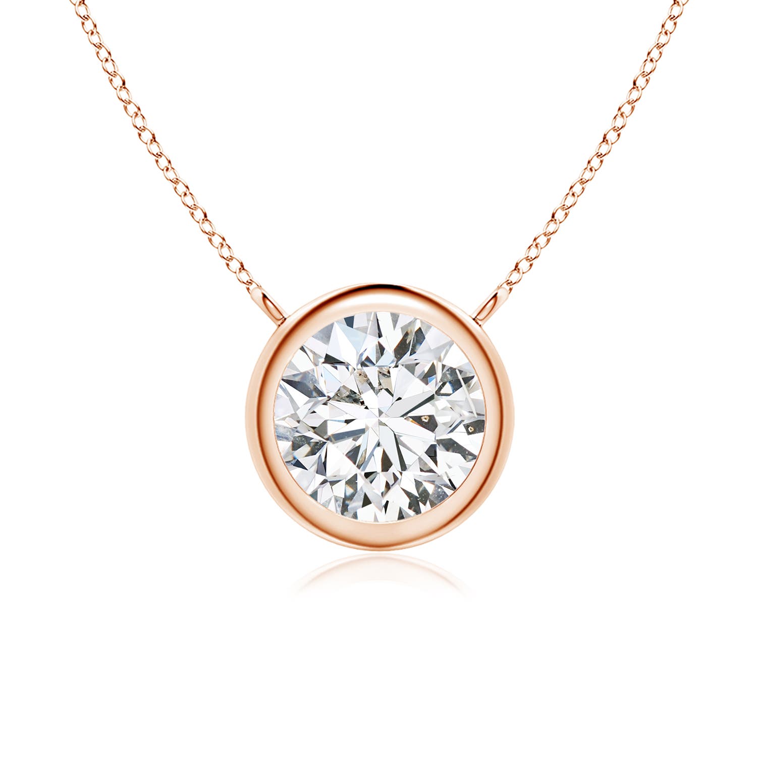 6.4mm HSI2 Bezel-Set Round Diamond Solitaire Necklace in Rose Gold
