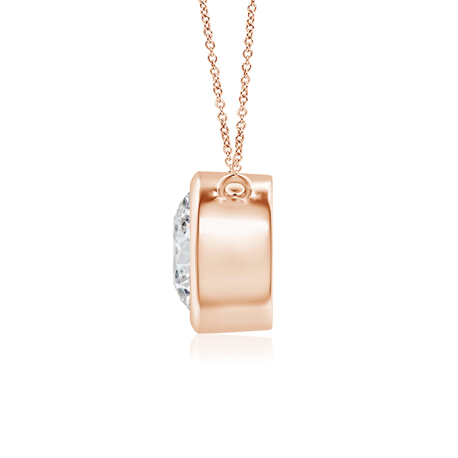 6.4mm HSI2 Bezel-Set Round Diamond Solitaire Necklace in Rose Gold