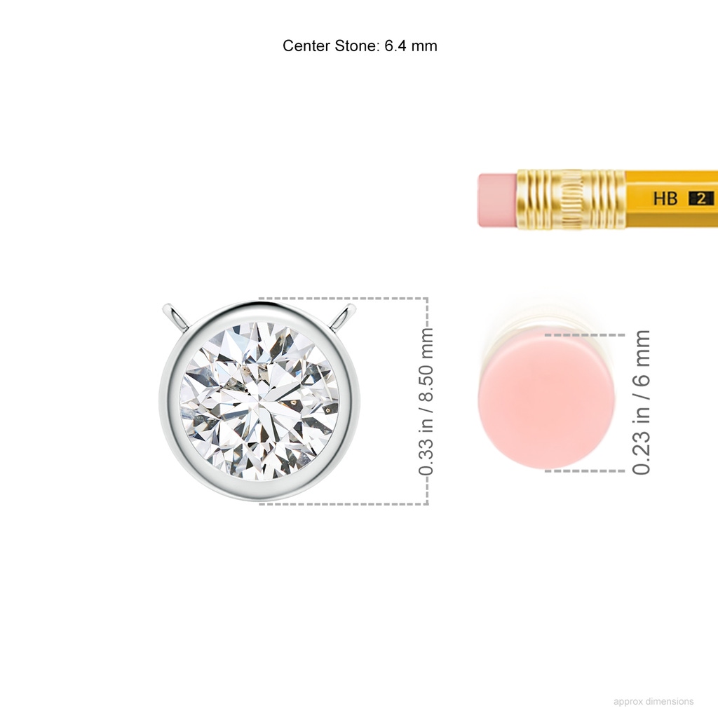 6.4mm HSI2 Bezel-Set Round Diamond Solitaire Necklace in White Gold ruler