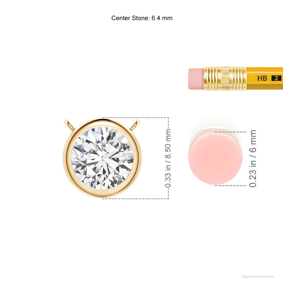6.4mm HSI2 Bezel-Set Round Diamond Solitaire Necklace in Yellow Gold ruler