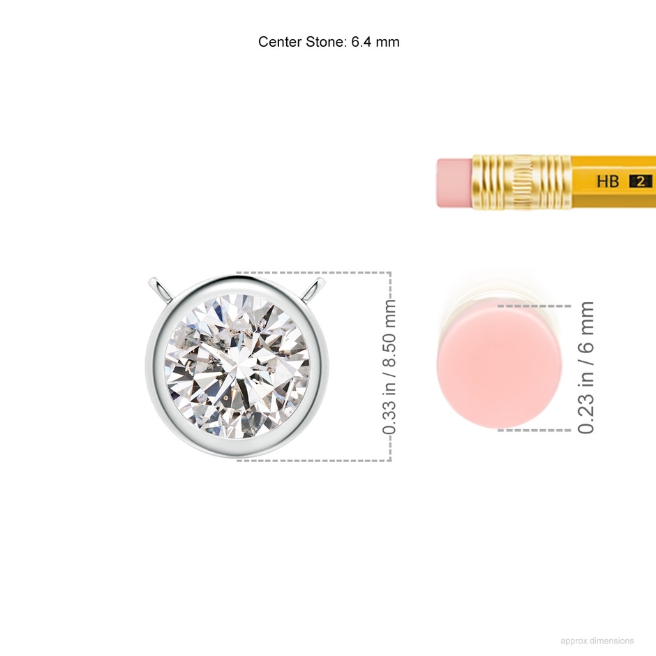 6.4mm IJI1I2 Bezel-Set Round Diamond Solitaire Necklace in White Gold ruler