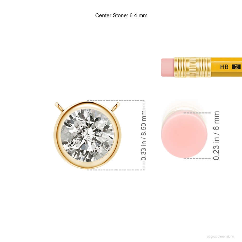 6.4mm KI3 Bezel-Set Round Diamond Solitaire Necklace in Yellow Gold ruler