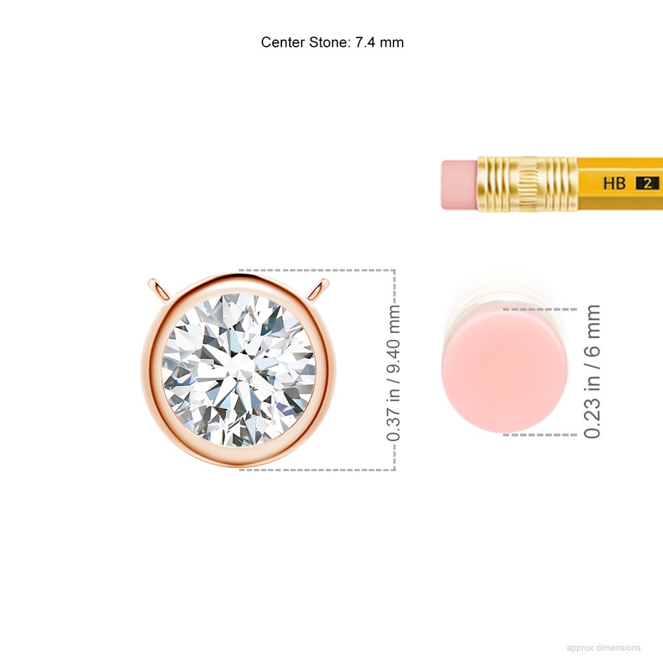 7.4mm GVS2 Bezel-Set Round Diamond Solitaire Necklace in Rose Gold ruler