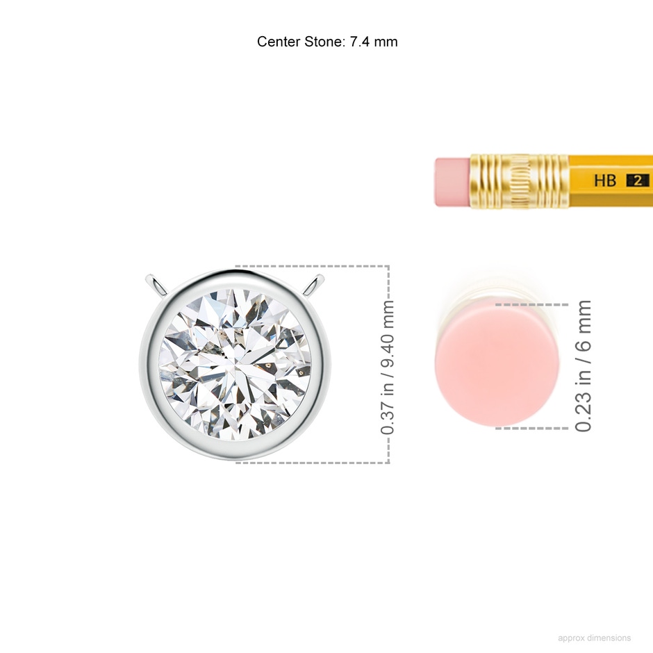 7.4mm HSI2 Bezel-Set Round Diamond Solitaire Necklace in P950 Platinum ruler