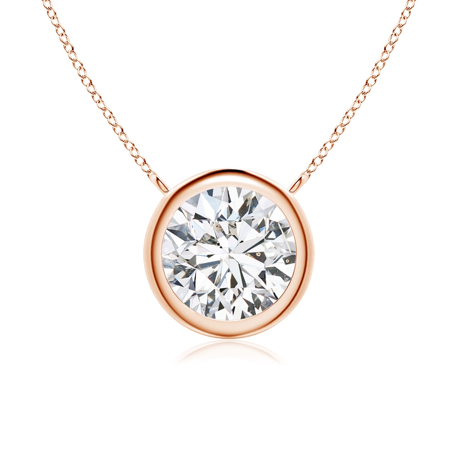 7.4mm HSI2 Bezel-Set Round Diamond Solitaire Necklace in Rose Gold 