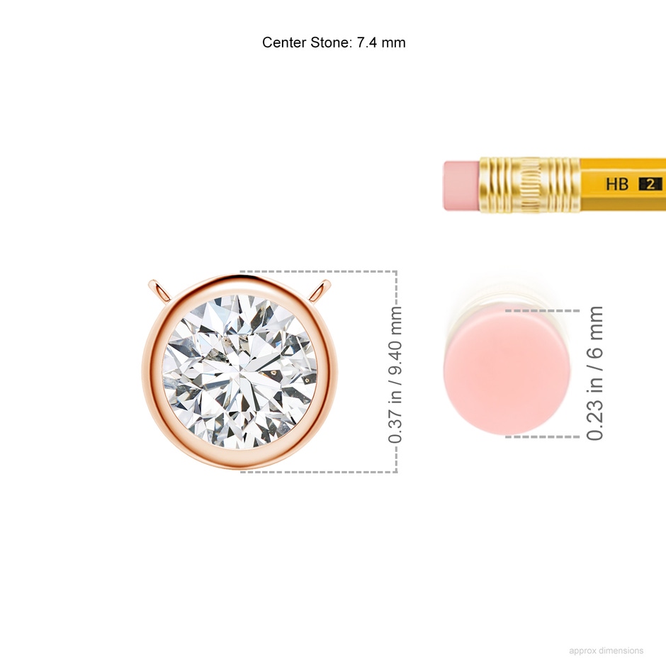 7.4mm HSI2 Bezel-Set Round Diamond Solitaire Necklace in Rose Gold ruler