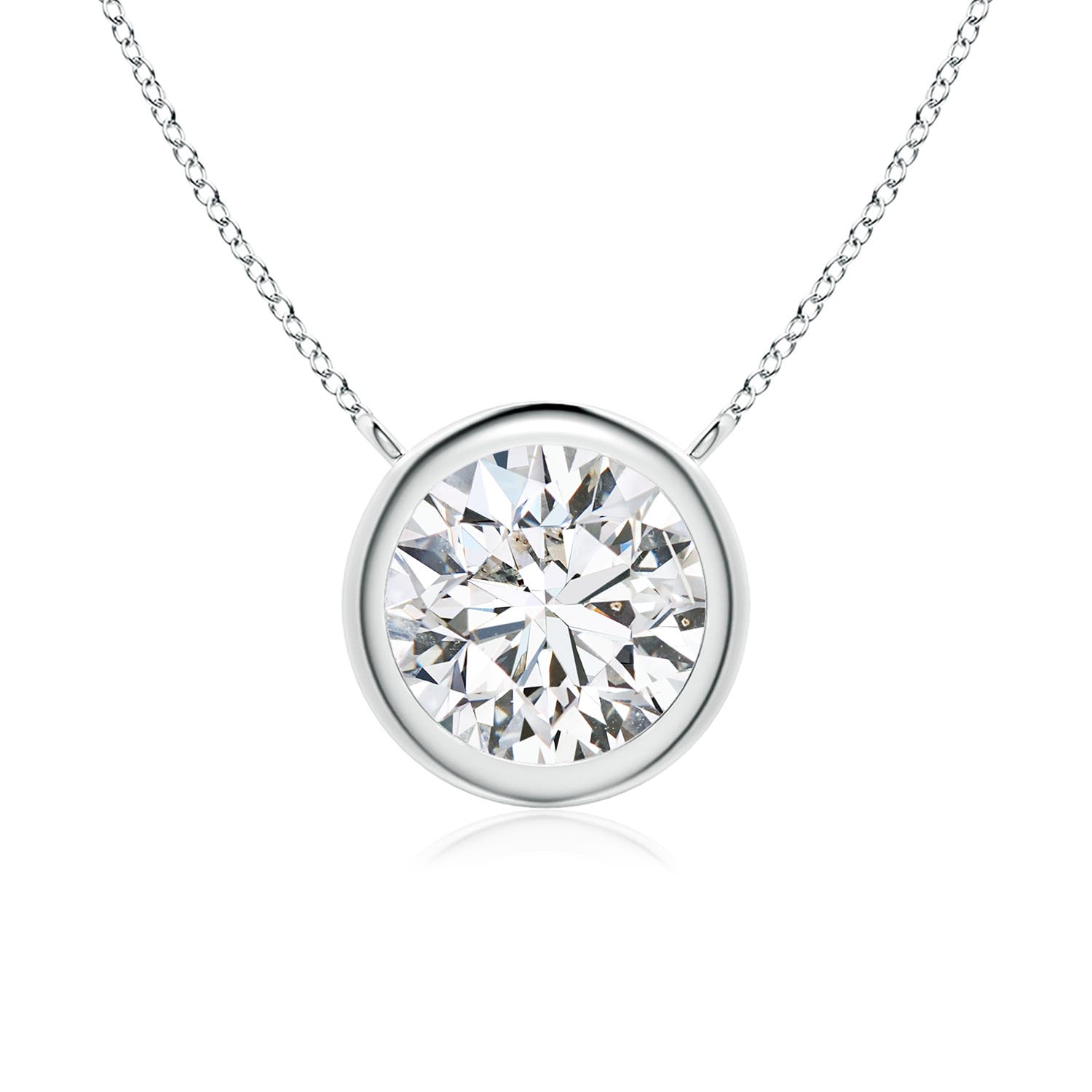 7.4mm HSI2 Bezel-Set Round Diamond Solitaire Necklace in White Gold