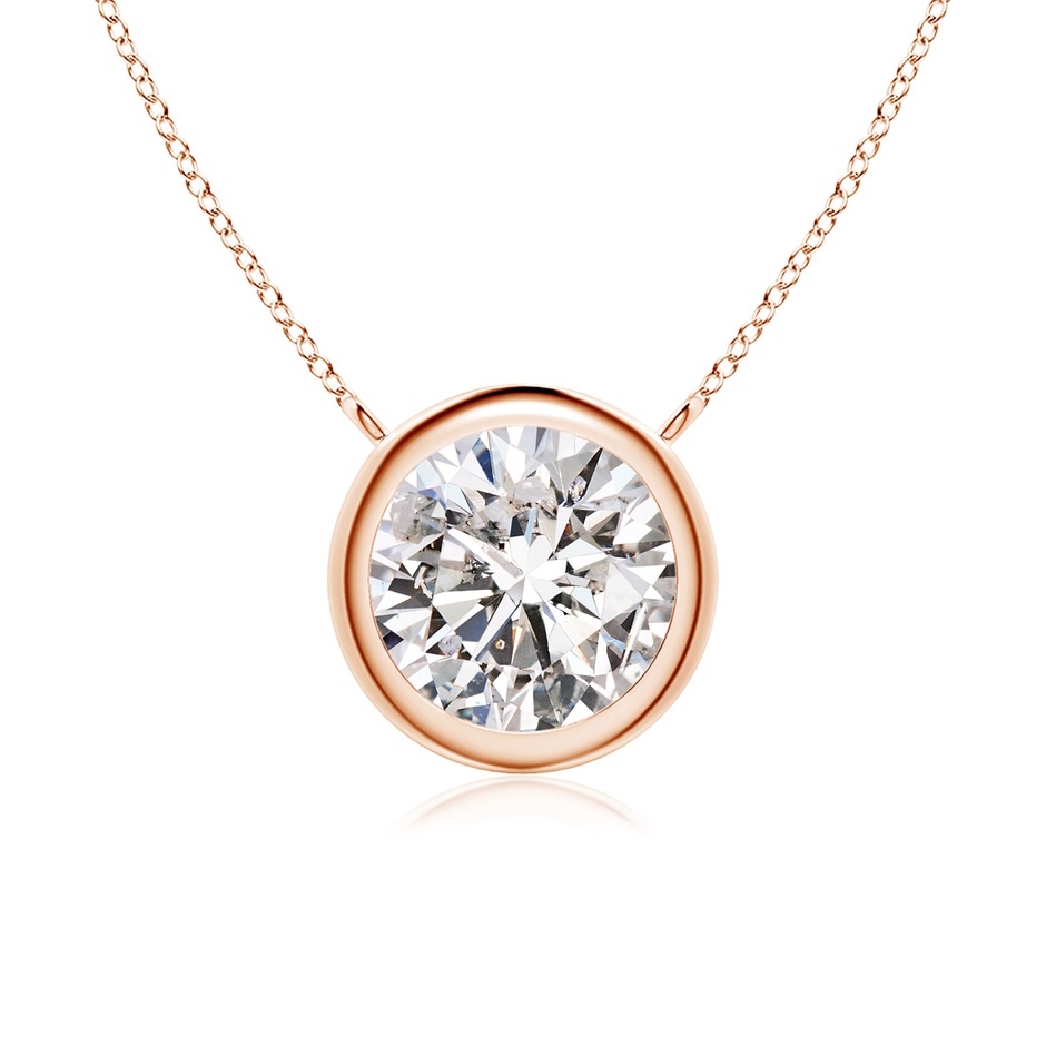 7.4mm IJI1I2 Bezel-Set Round Diamond Solitaire Necklace in Rose Gold 