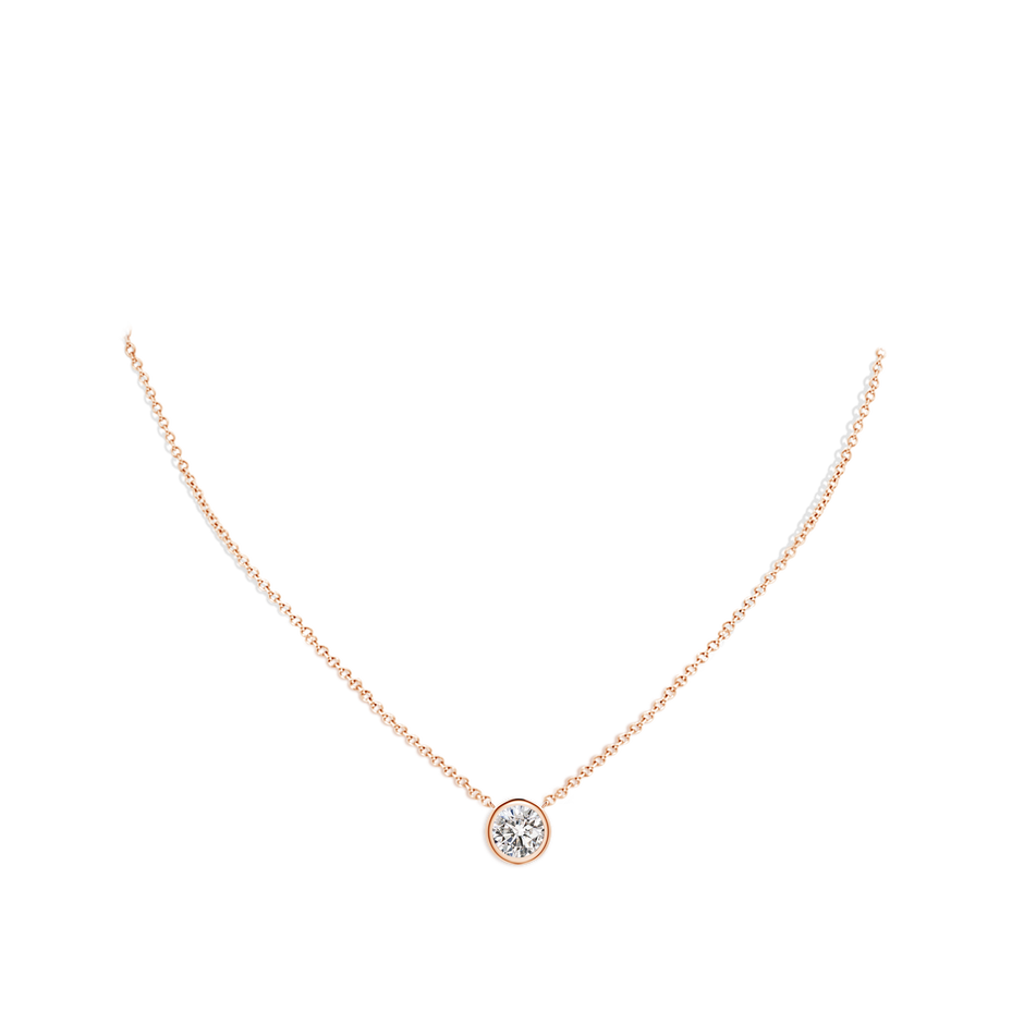 7.4mm IJI1I2 Bezel-Set Round Diamond Solitaire Necklace in Rose Gold pen