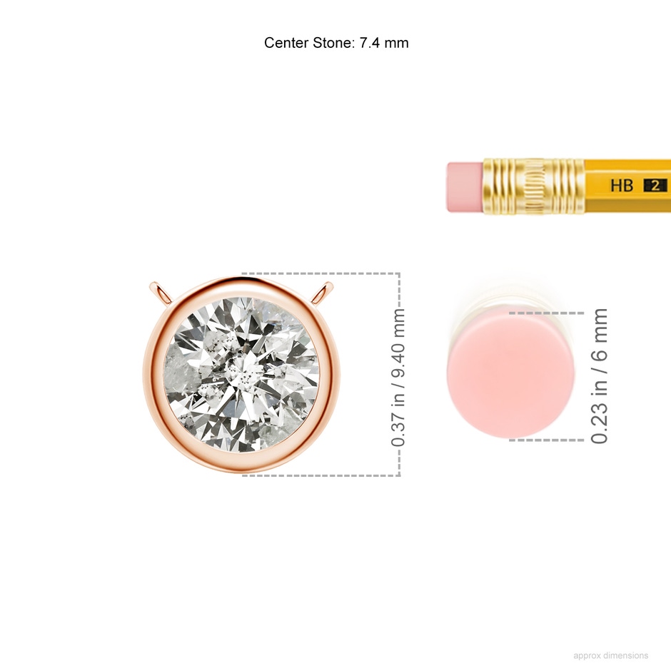 7.4mm KI3 Bezel-Set Round Diamond Solitaire Necklace in Rose Gold ruler