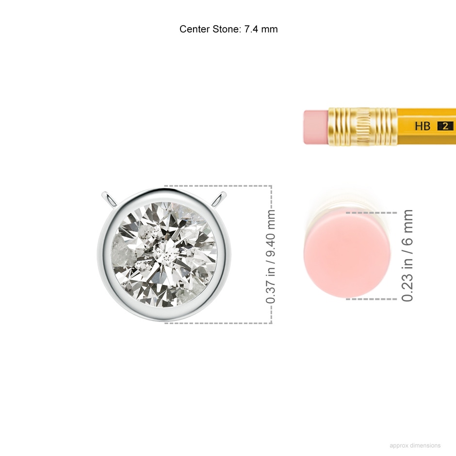 7.4mm KI3 Bezel-Set Round Diamond Solitaire Necklace in White Gold ruler