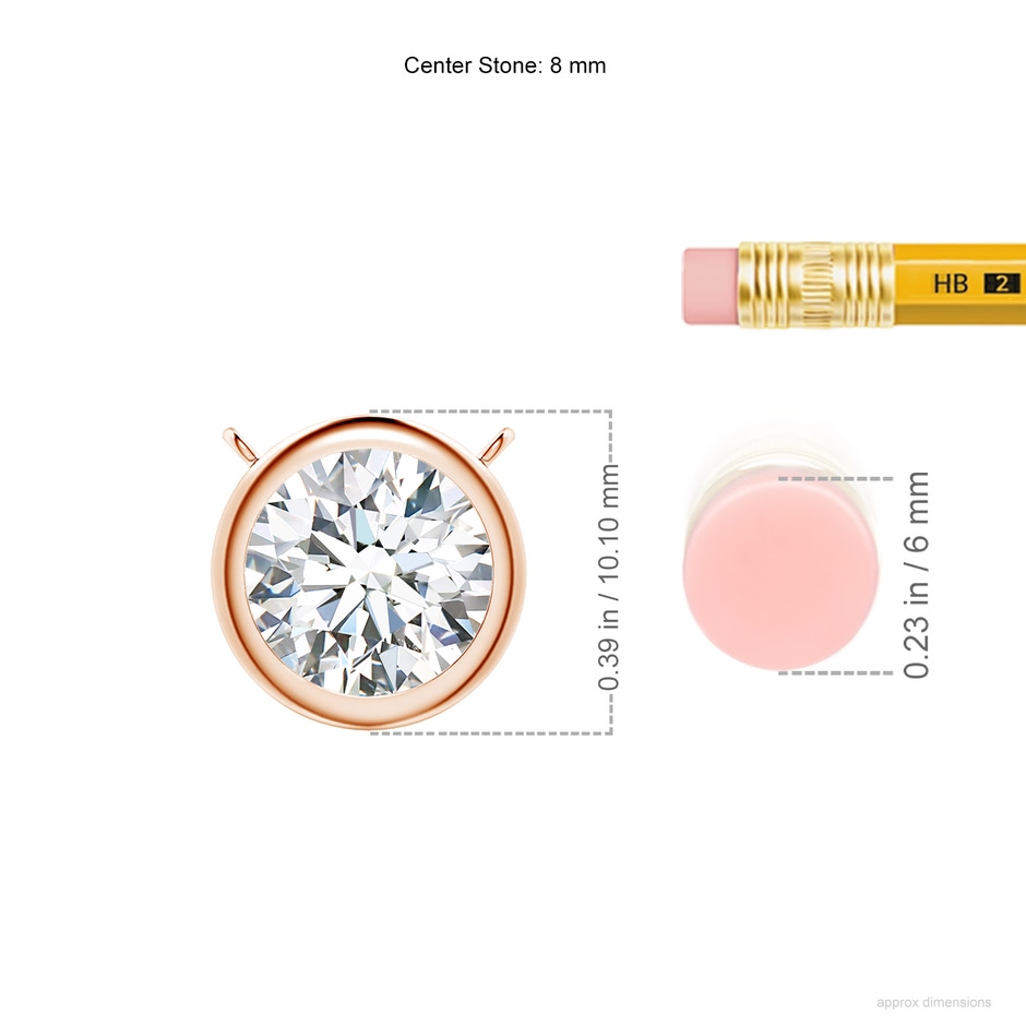 8mm GVS2 Bezel-Set Round Diamond Solitaire Necklace in Rose Gold ruler