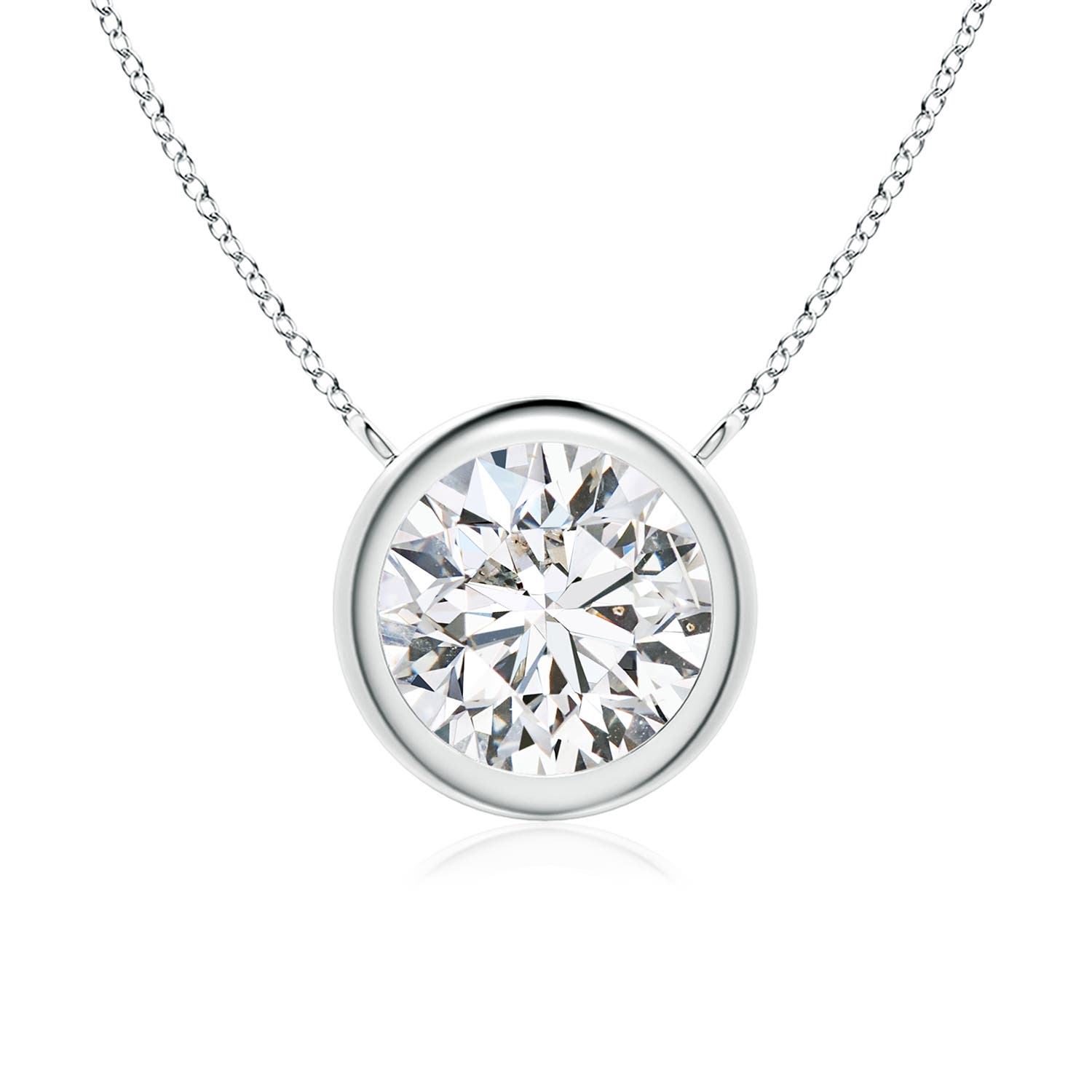 8mm HSI2 Bezel-Set Round Diamond Solitaire Necklace in 18K White Gold
