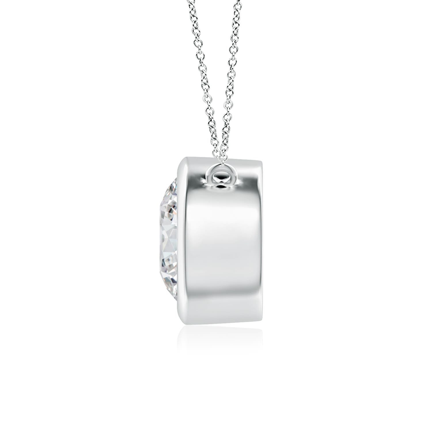 8mm HSI2 Bezel-Set Round Diamond Solitaire Necklace in 18K White Gold