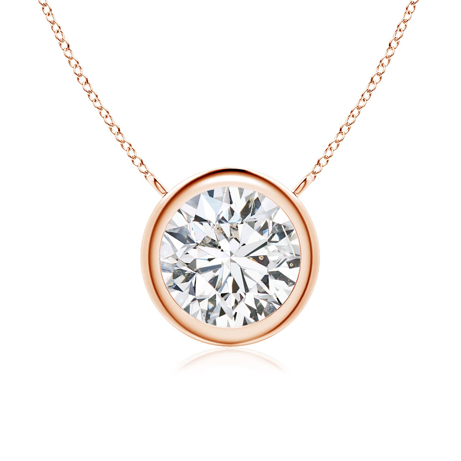 8mm HSI2 Bezel-Set Round Diamond Solitaire Necklace in Rose Gold