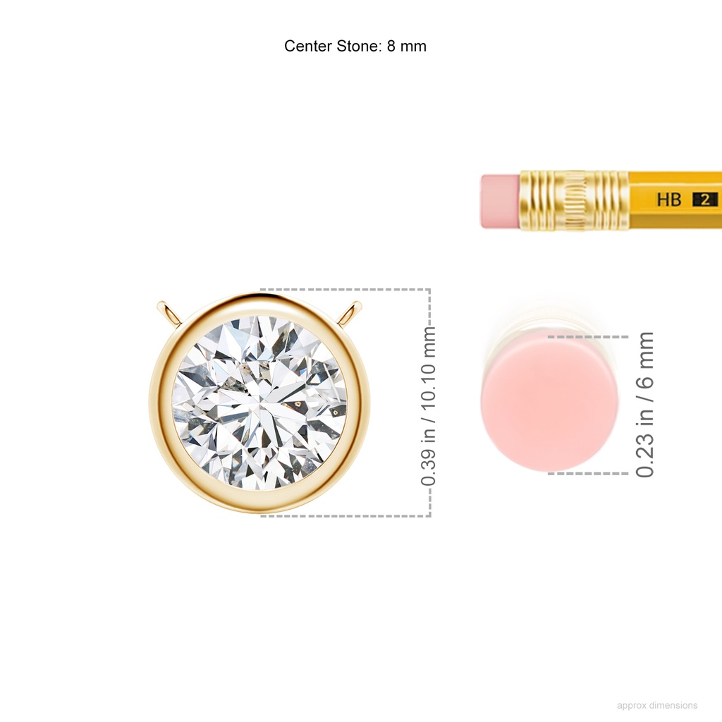 8mm HSI2 Bezel-Set Round Diamond Solitaire Necklace in Yellow Gold ruler