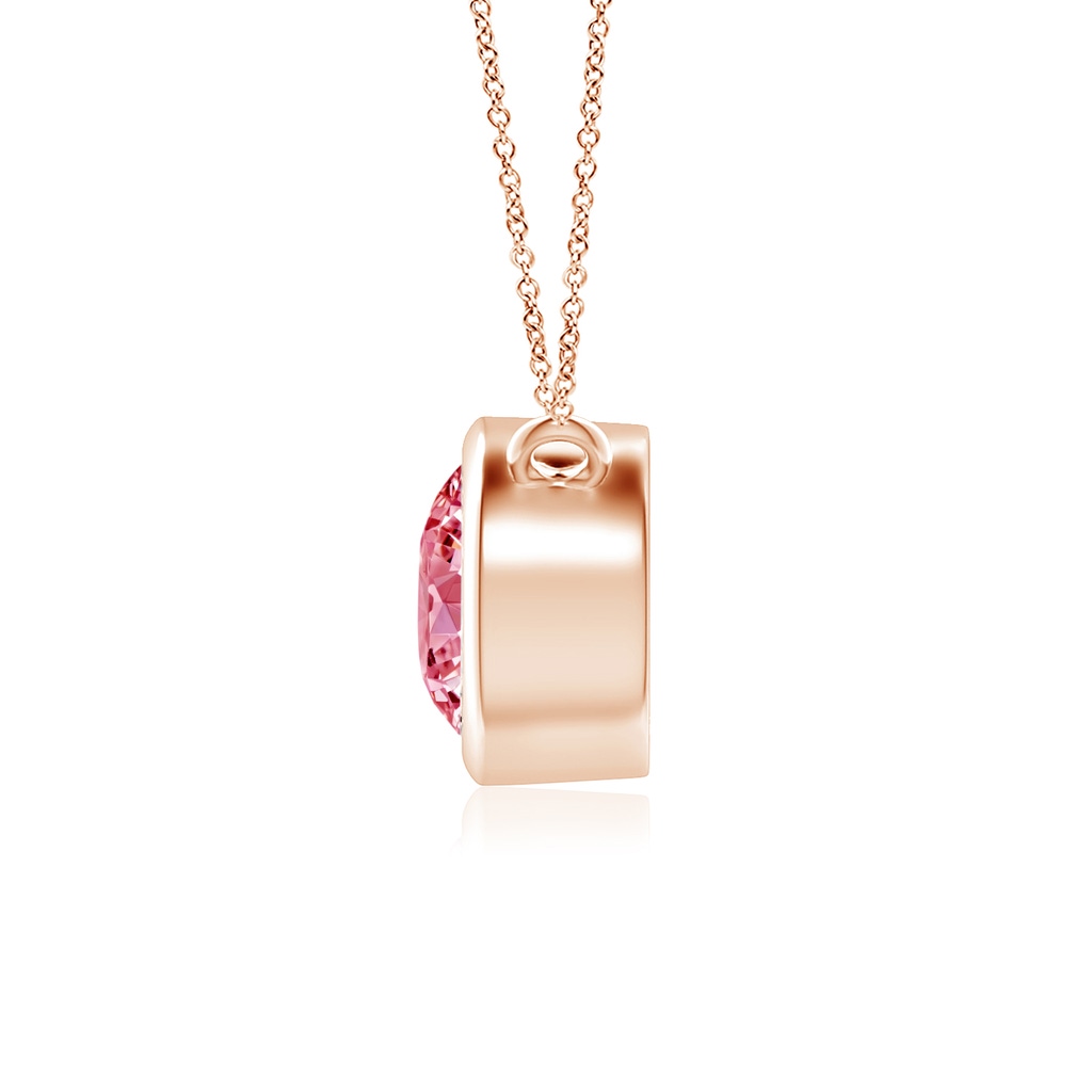 5.1mm AAAA Bezel-Set Round Fancy Intense Pink Diamond Solitaire Necklace in Rose Gold - side 199