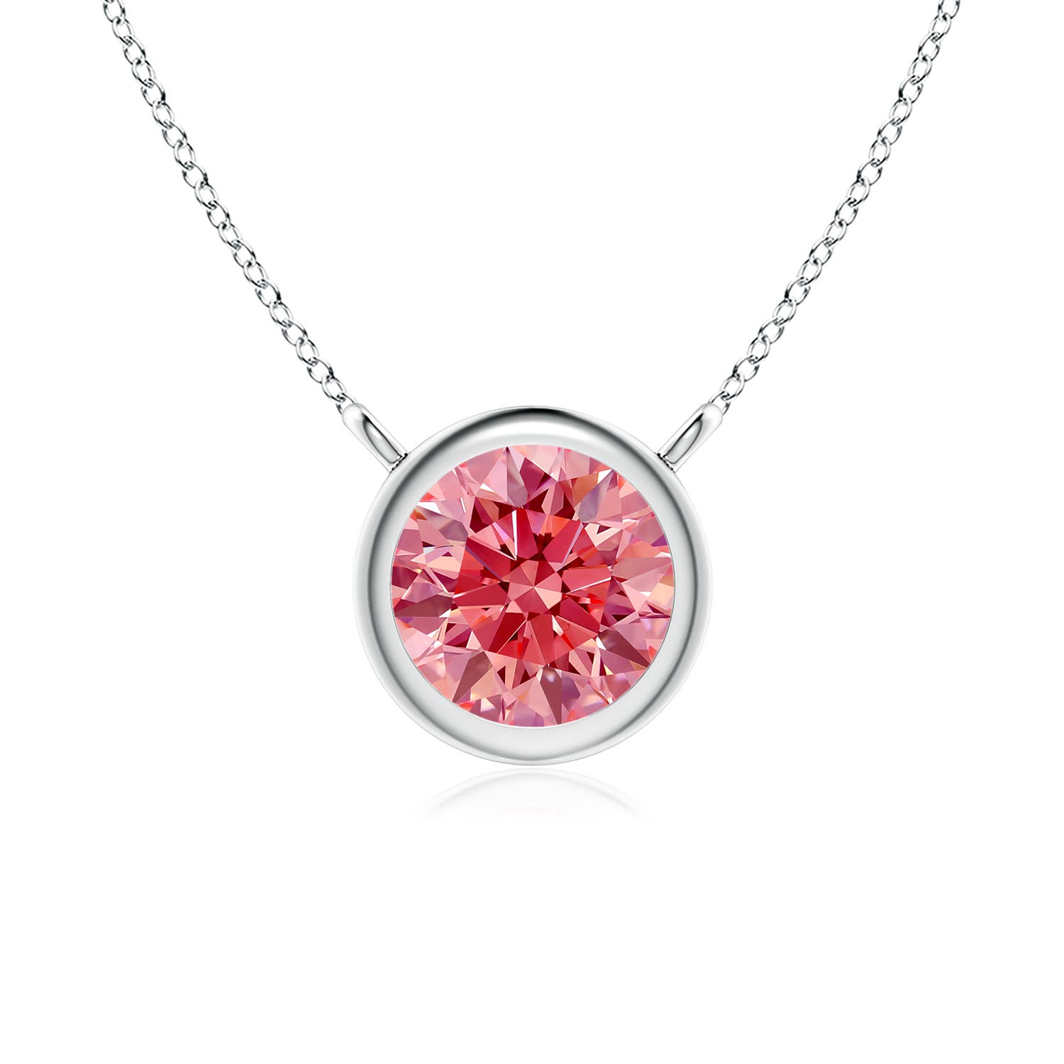 Angara 0.5 CTW Bezel-Set Round Fancy Intense Pink Diamond Solitaire Necklace in 14K White Gold