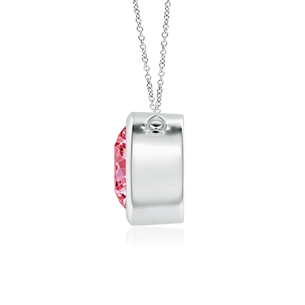 7.4mm AAAA Bezel-Set Round Fancy Intense Pink Diamond Solitaire Necklace in White Gold - side 199