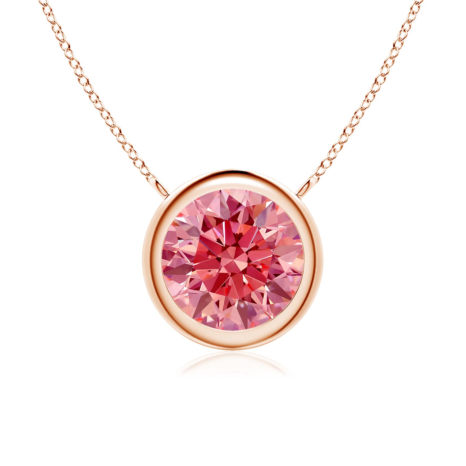 Angara 2.0 CTW Bezel-Set Round Fancy Intense Pink Diamond Solitaire Necklace in 14K Rose Gold