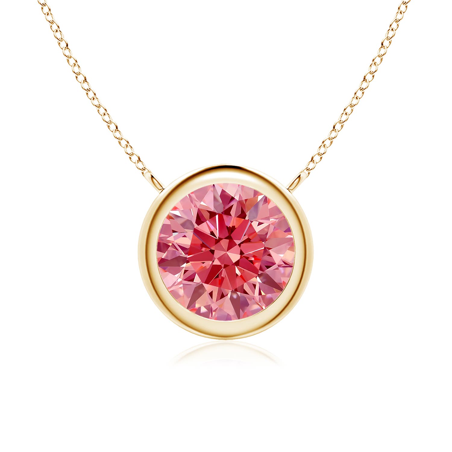Angara 2.0 CTW Bezel-Set Round Fancy Intense Pink Diamond Solitaire Necklace in 14K Yellow Gold