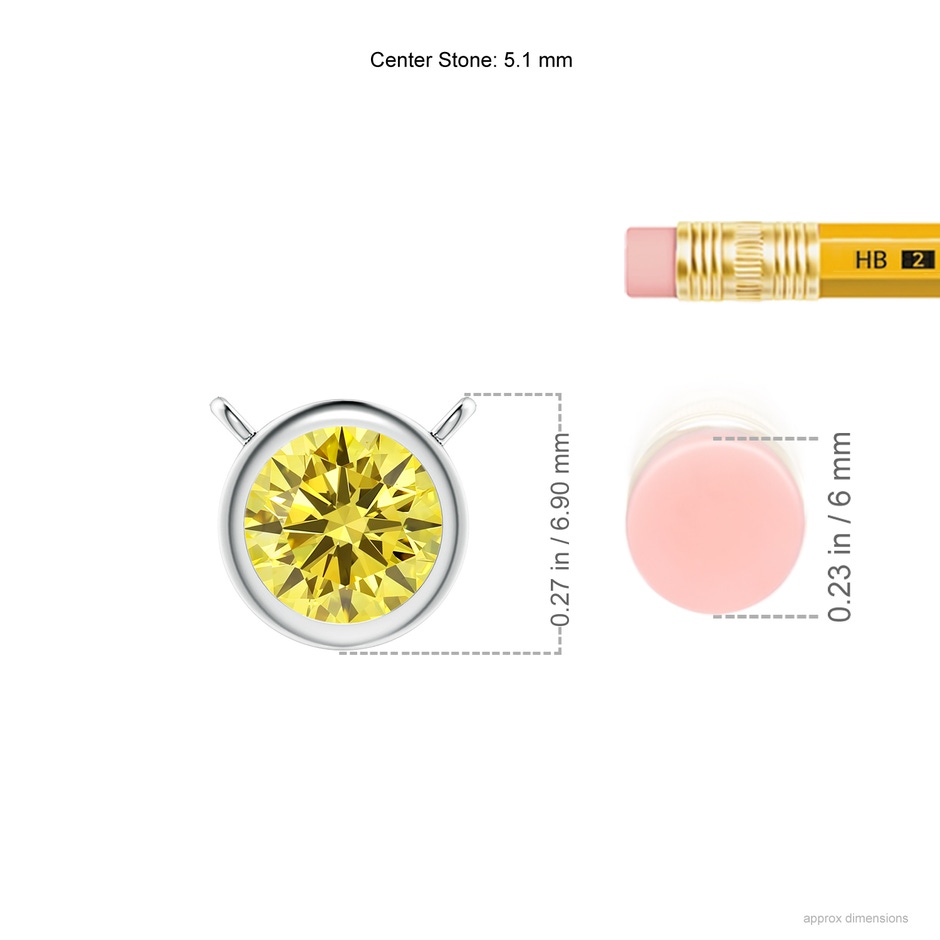 5.1mm AAAA Bezel-Set Round Fancy Intense Yellow Diamond Solitaire Necklace in P950 Platinum ruler