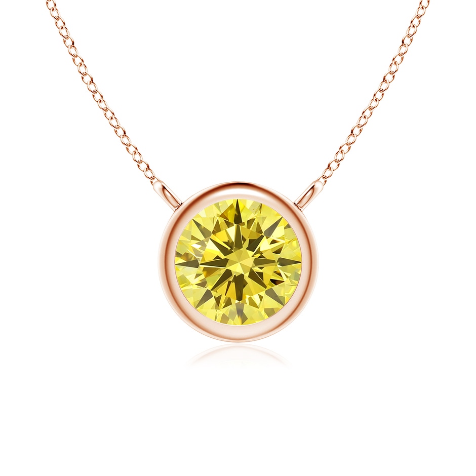 5.1mm AAAA Bezel-Set Round Fancy Intense Yellow Diamond Solitaire Necklace in Rose Gold 