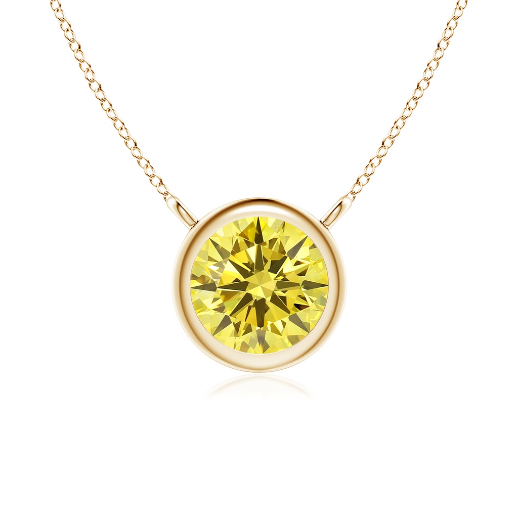 5.1mm AAAA Bezel-Set Round Fancy Intense Yellow Diamond Solitaire Necklace in Yellow Gold