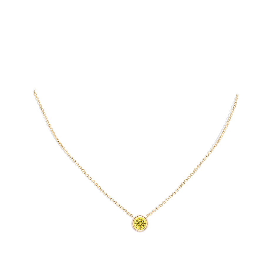 5.1mm AAAA Bezel-Set Round Fancy Intense Yellow Diamond Solitaire Necklace in Yellow Gold pen