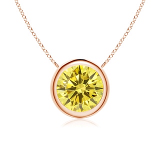 7.4mm AAAA Bezel-Set Round Fancy Intense Yellow Diamond Solitaire Necklace in 18K Rose Gold