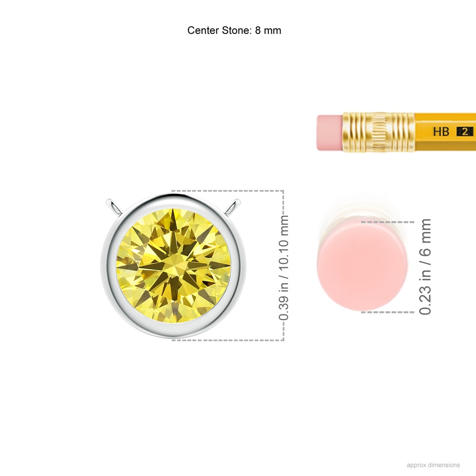 8mm AAAA Bezel-Set Round Fancy Intense Yellow Diamond Solitaire Necklace in P950 Platinum ruler