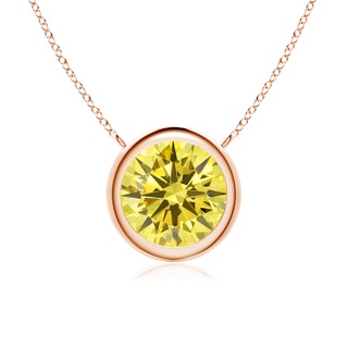 8mm AAAA Bezel-Set Round Fancy Intense Yellow Diamond Solitaire Necklace in Rose Gold