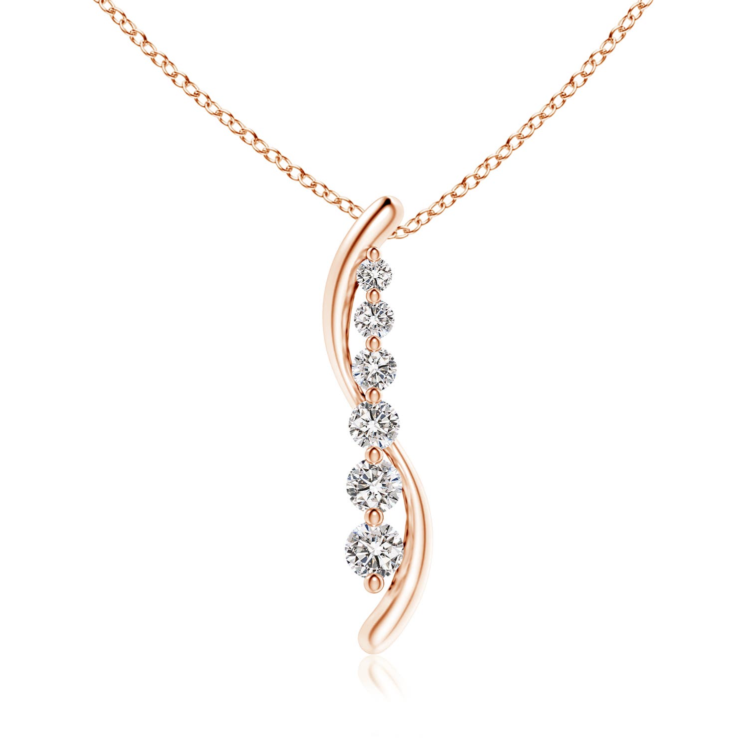 3.8mm IJI1I2 Six Stone Diamond Journey Necklace in 18K Rose Gold