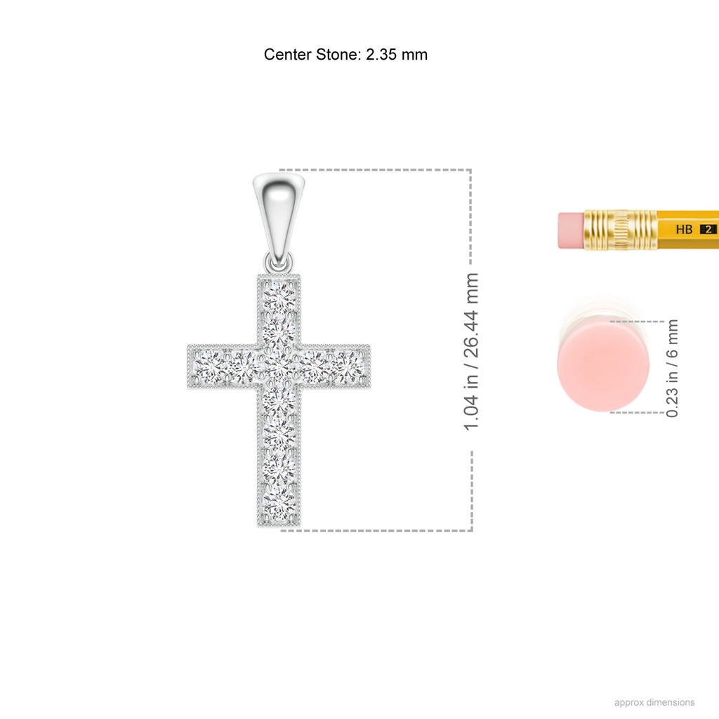 2.35mm HSI2 Dangling Diamond Cross Pendant in White Gold Ruler