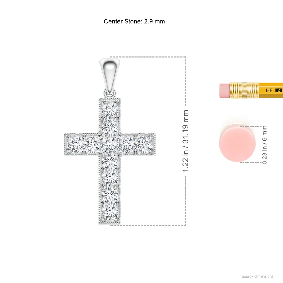 2.9mm GVS2 Dangling Diamond Cross Pendant in 9K White Gold ruler