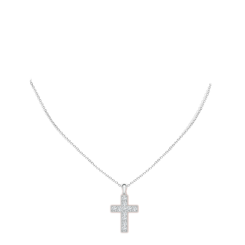 2.9mm GVS2 Dangling Diamond Cross Pendant in 9K White Gold body-neck