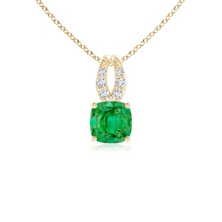 4mm AAA Cushion Emerald Pendant with Diamonds in 9K Yellow Gold