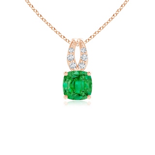 4mm AAA Cushion Emerald Pendant with Diamonds in Rose Gold