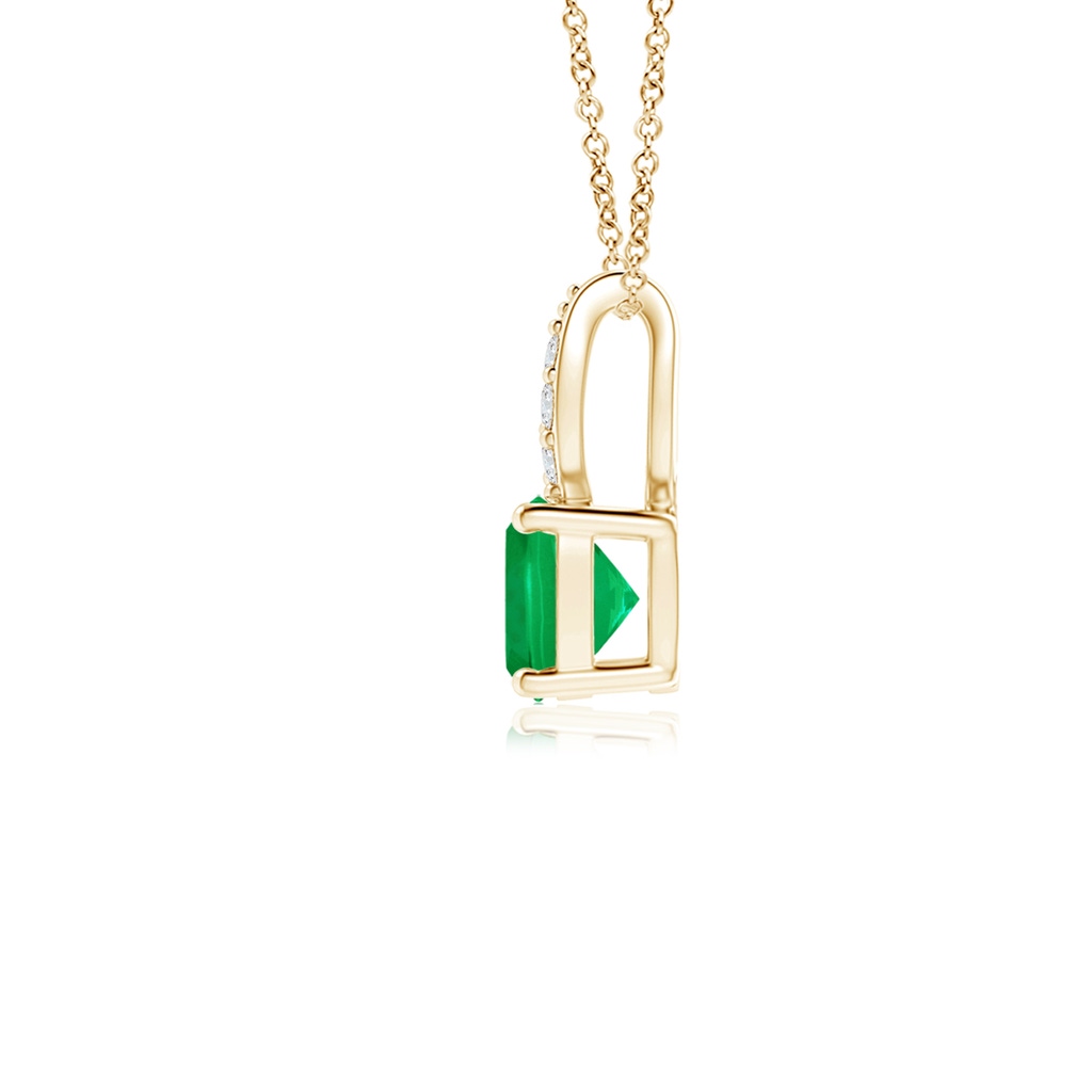 4mm AAA Cushion Emerald Pendant with Diamonds in Yellow Gold Side 1