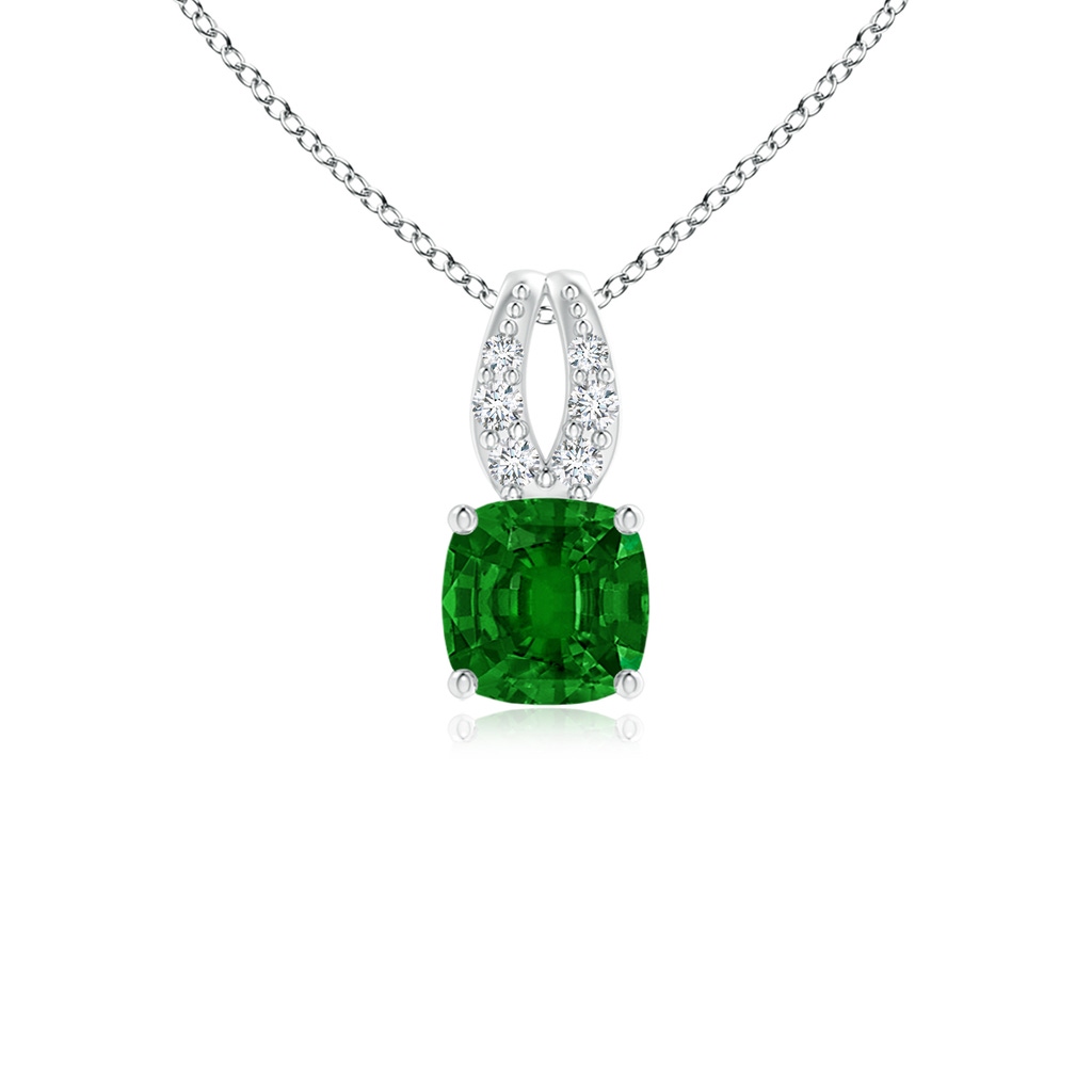 4mm AAAA Cushion Emerald Pendant with Diamonds in P950 Platinum