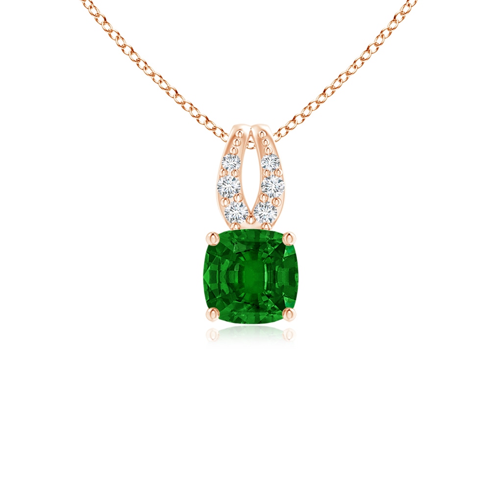 4mm AAAA Cushion Emerald Pendant with Diamonds in Rose Gold