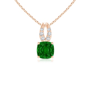 4mm AAAA Cushion Emerald Pendant with Diamonds in Rose Gold